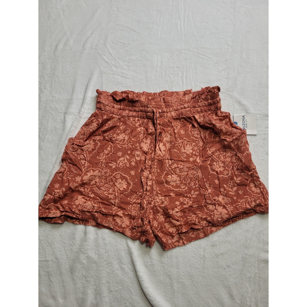 NWT Arizona Jean Co Paisley Shorts Women XS Red Paperbag Waist Rayon Boho